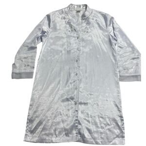 VTG Morgan Taylor Intimates Sleep Shirt Button Front Womens Size 8 Silver *Flaw